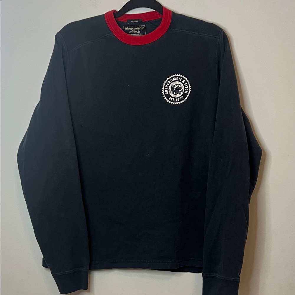 Abercrombie & Fitch Vintage 1990's Men's Navy & Red Long Sleeve‎ Muscle Shirt